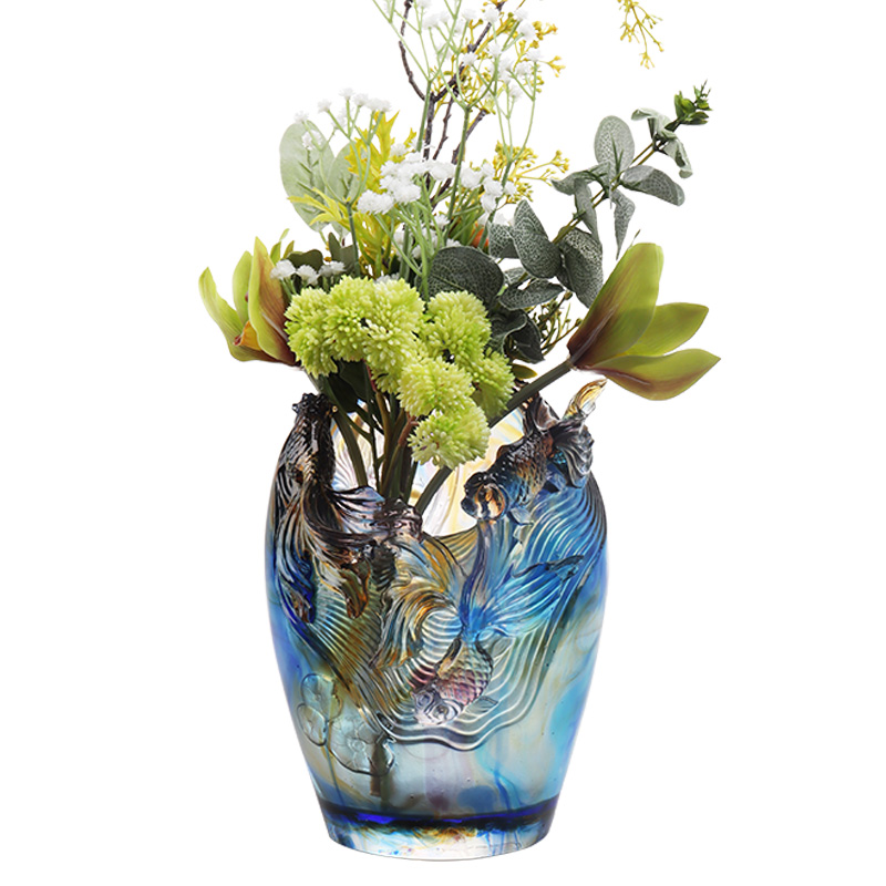 Glass Vase: Luxurious and Sophisticated Living Room Floral Arrangement Crystal Glass Artistic Preserved Flower Holder Home Dining Table Decorative Ornament “Adding Flowers to Brocade”