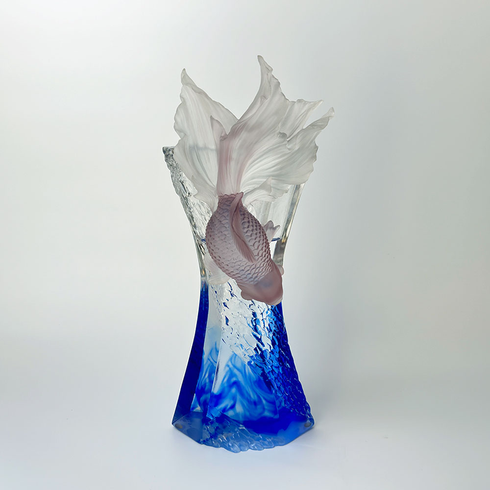 Crystal glass vase for living room floral arrangements; crystal glass art vase; home décor; table centrepiece; ‘Ode to Water’