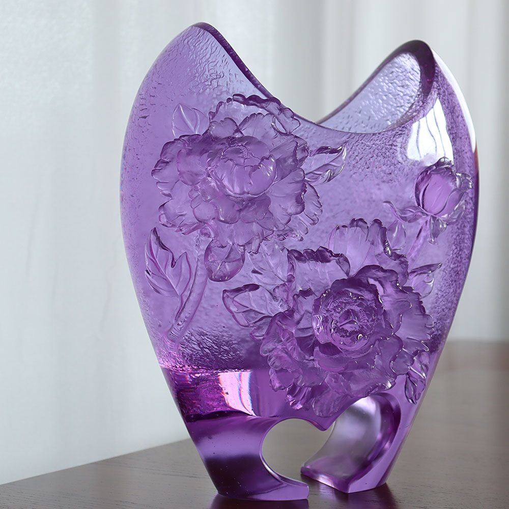 Crystal Glass Vase for Living Room Floral Arrangements – Crystal Glass Artistic Vase for Home Decor and Dining Table Ornaments – ‘Flowering Prosperity’