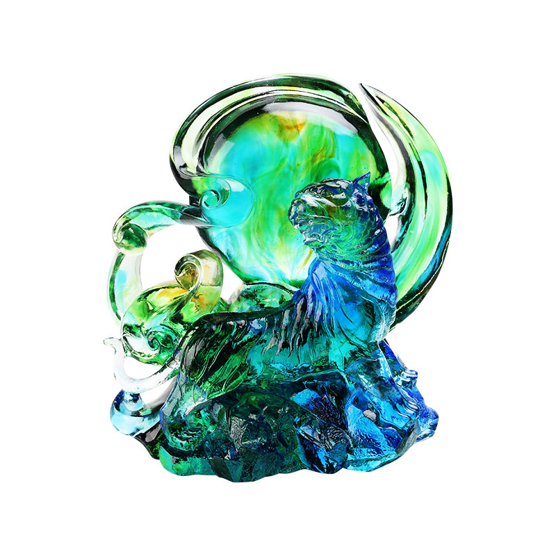 Blue-green transparent crystal glass tiger ornaments