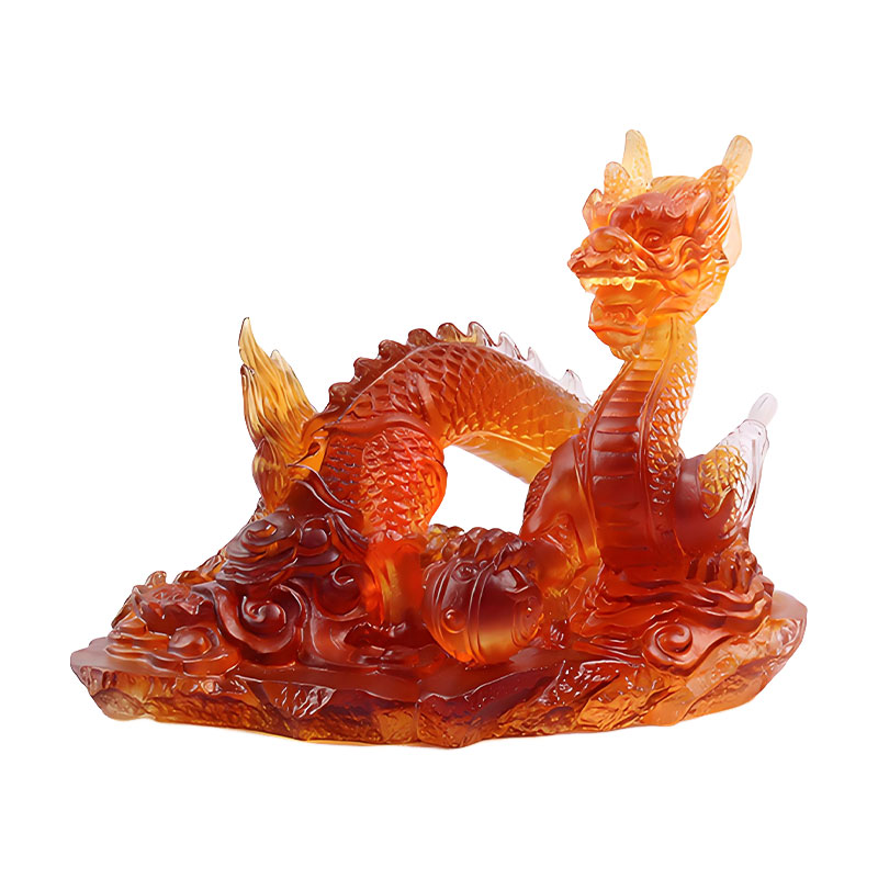 Prosperous Fortune- Light amber liuli crystal dragon ornament