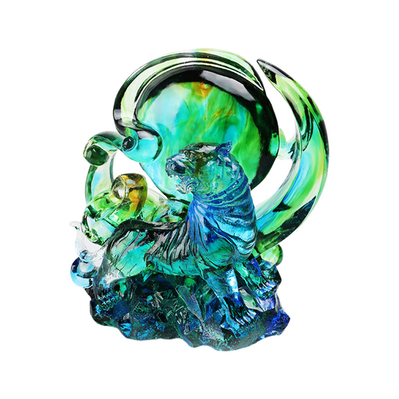 Blue-green transparent crystal glass tiger ornaments