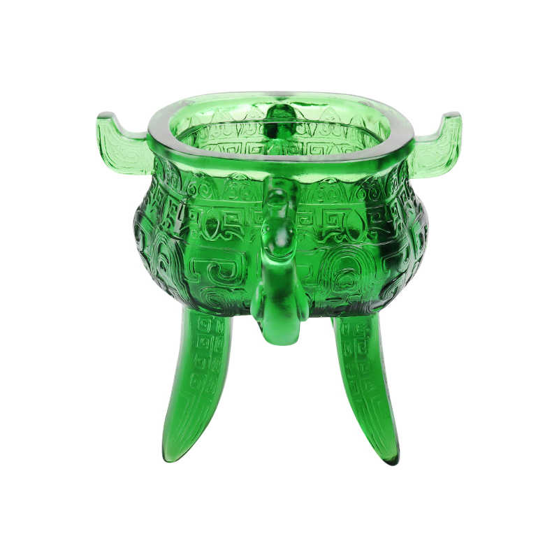 Emerald green Crystal Glass tripod with ear-shaped handles