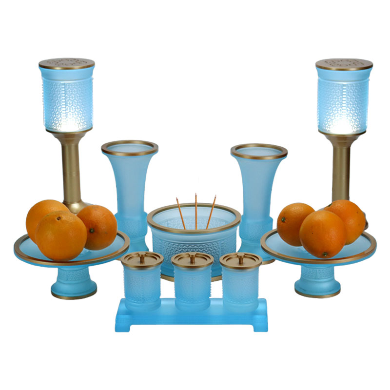 Light blue Ruyi series Glass Buddhist altar offerings Set