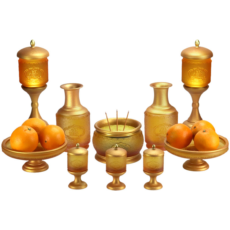 Glass offerings for the Buddhist temple to bring wealth and treasure