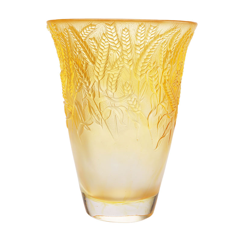 Amber Glass Vase Embossed with Wheat ears