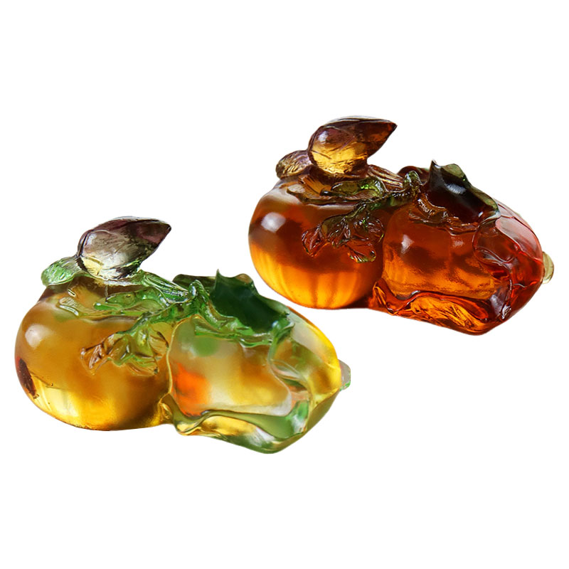 Persimmon-shaped Colored Crystal Glass Sculpture Ornaments