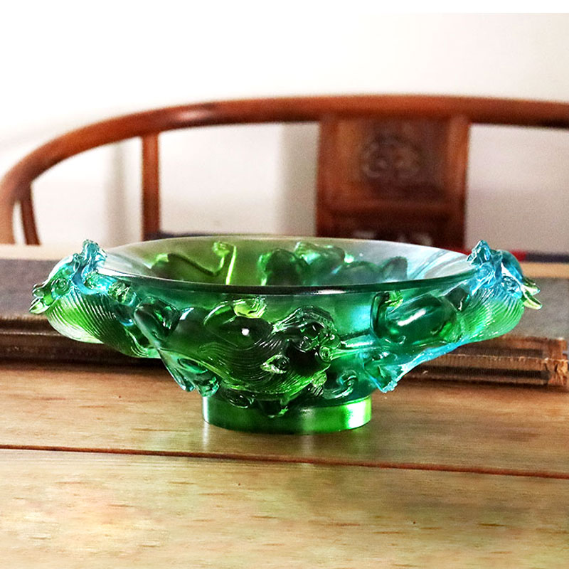 Transparent green glass fruit plate