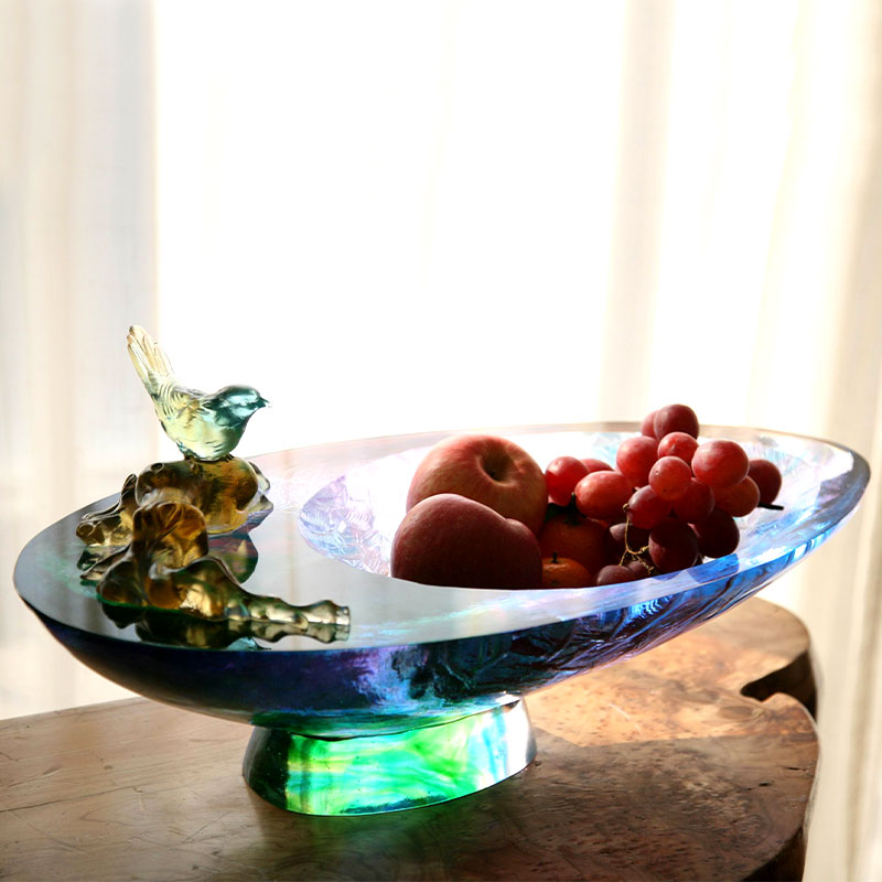 Crystal Glass fruit bowl with bird decoration