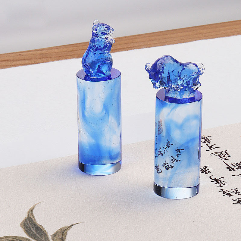 Chinese Zodiac Rat Crystal Glass Seal Stamp