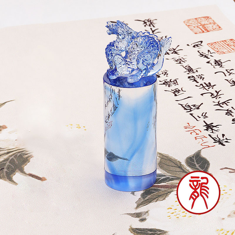 Chinese Zodiac Dragon Crystal Glass Seal Stamp