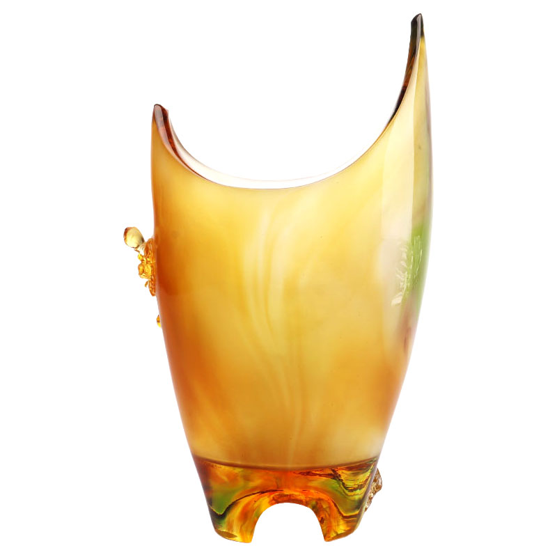 Home Decorations Plum blossom Carved Design Amber Glass Vase