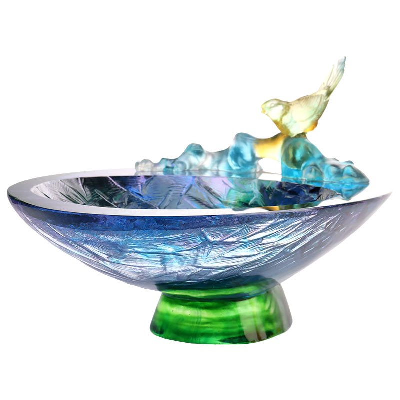 Crystal Glass fruit bowl with bird decoration