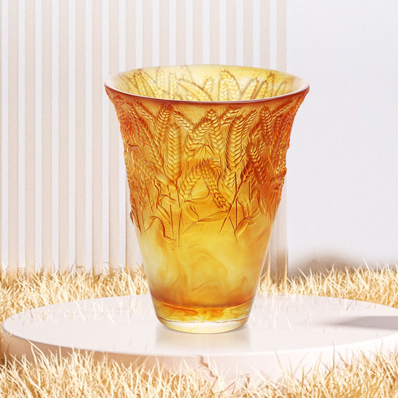 Amber Glass Vase Embossed with Wheat ears