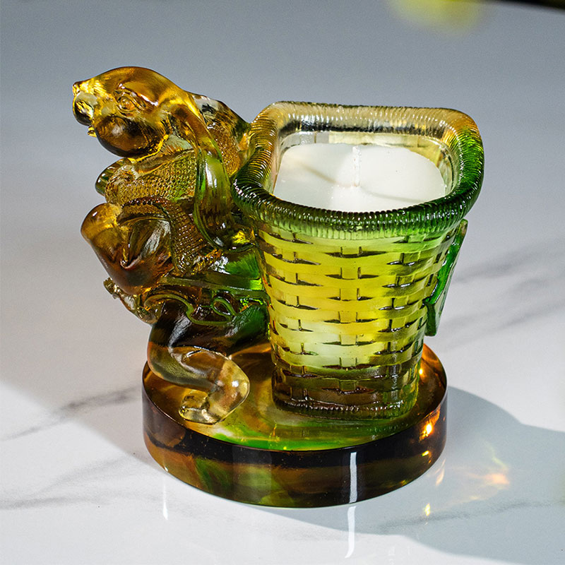 Happiness – Lucky Glass Rabbit & Woven Basket Candle Holder