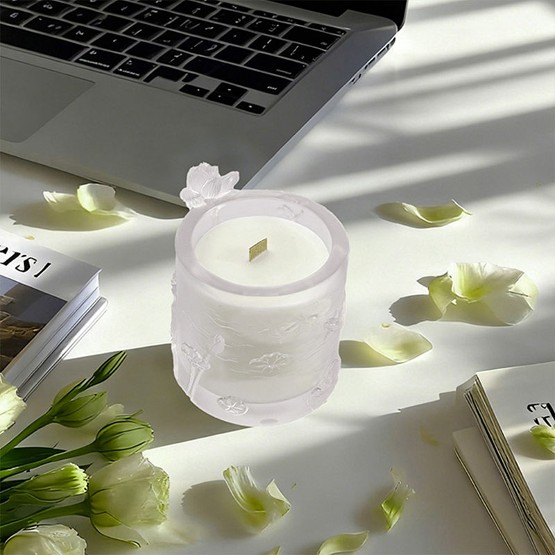 Lotus Whisper – Sculpted Frosted Glass Candle Holder