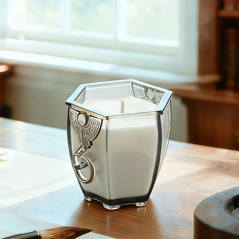 The Six-Sided Vessel – Frosted Glass Candle Holder with Archaic Charm