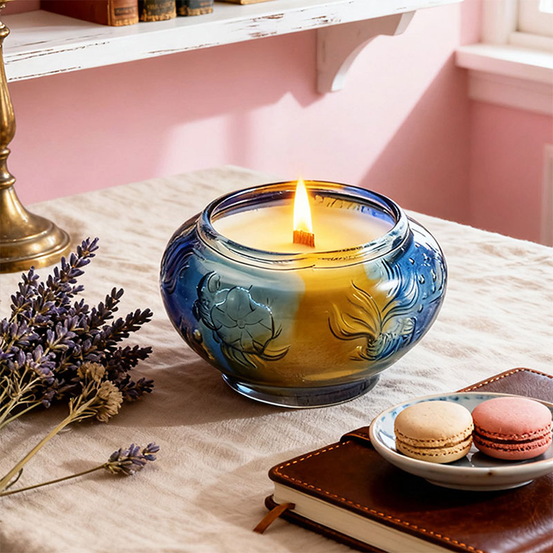 Dancing Fish Treasure Bowl – Intaglio Carved Glass Candle Holder