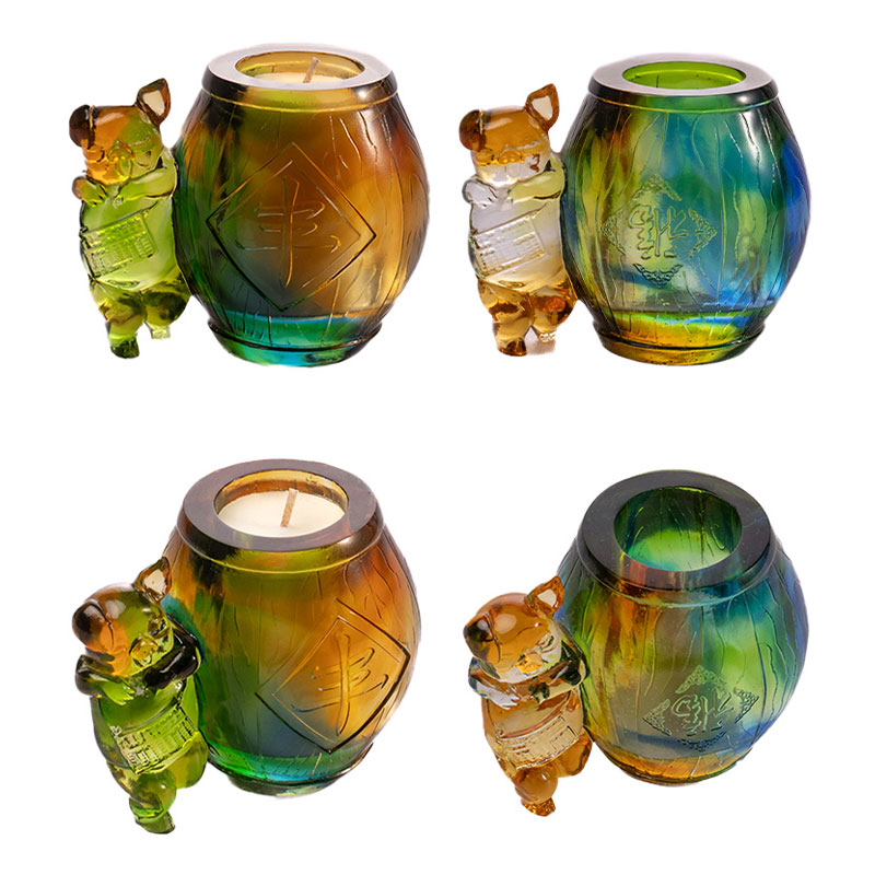 Adorable Piglet – Handcrafted Gradient Glass Candle Holder Set
