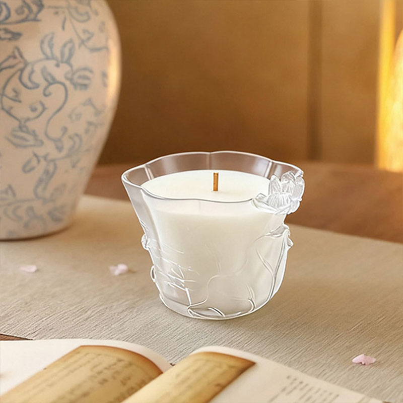 Lotus Whisper – Sculpted Frosted Glass Candle Holder