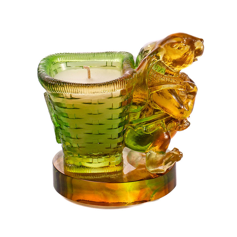 Happiness – Lucky Glass Rabbit & Woven Basket Candle Holder