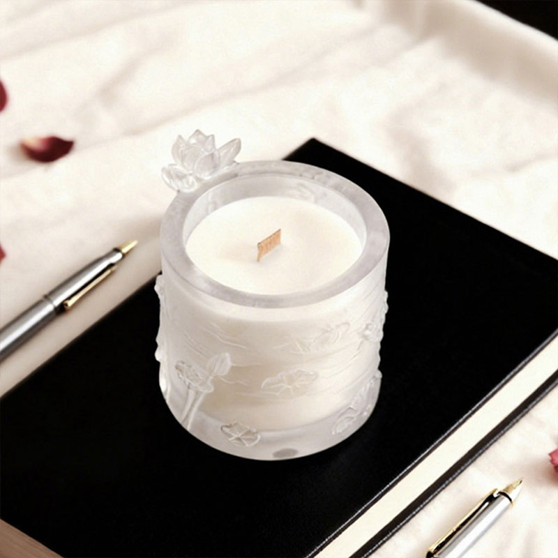 Lotus Whisper – Sculpted Frosted Glass Candle Holder
