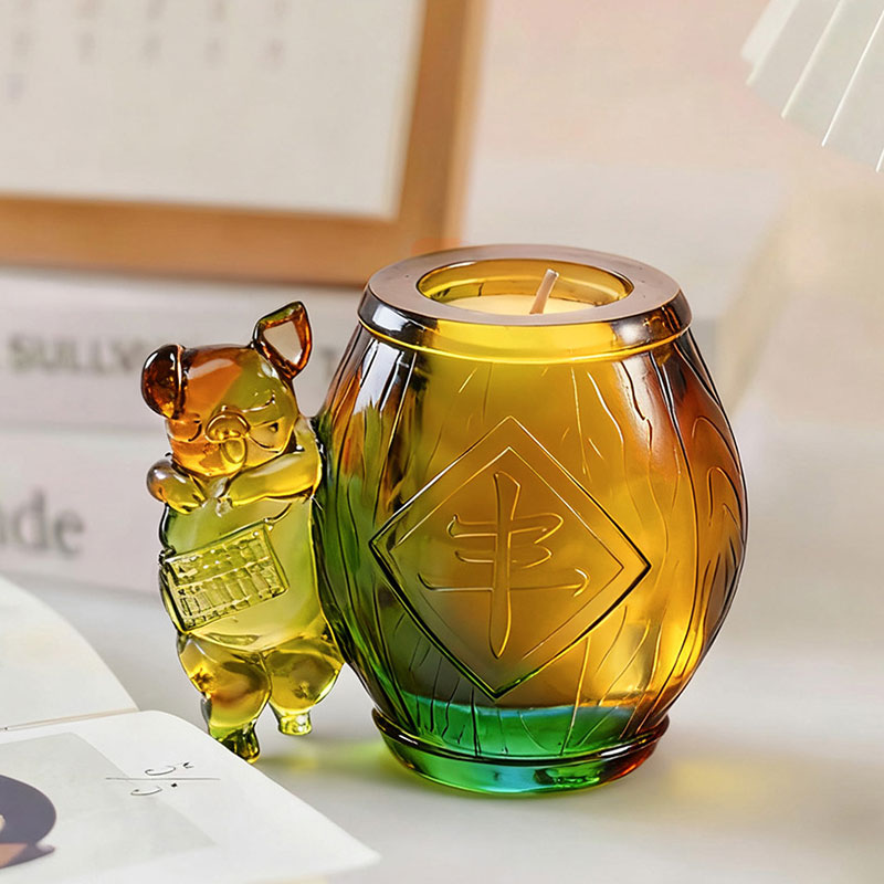 Adorable Piglet – Handcrafted Gradient Glass Candle Holder Set