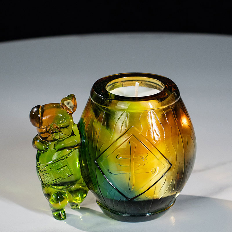 Adorable Piglet – Handcrafted Gradient Glass Candle Holder Set