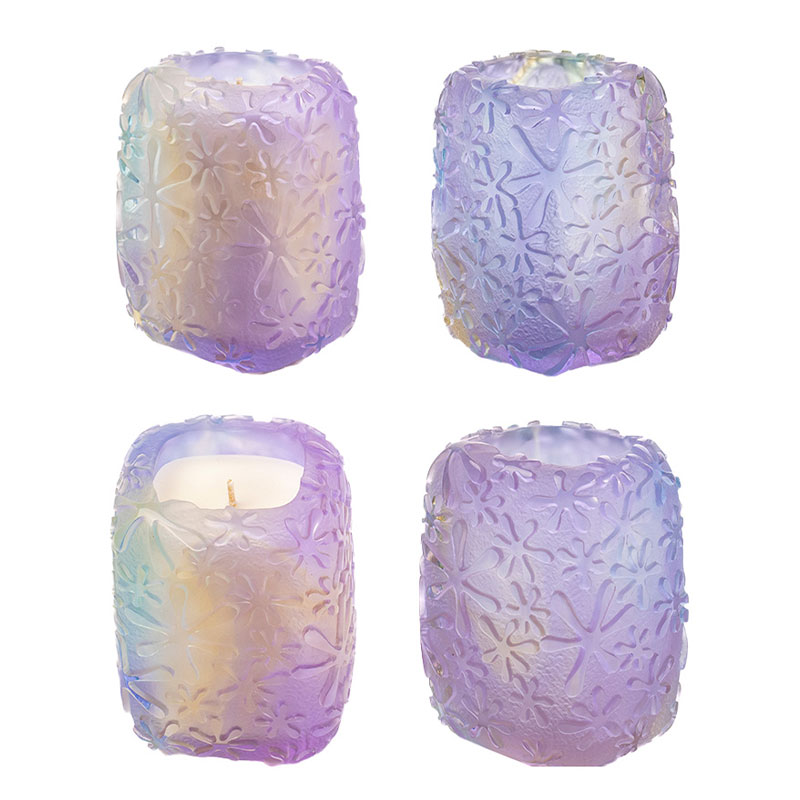 Radiant Blossoms – Iridescent Floral Glass Candle Holder