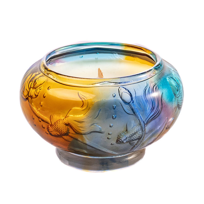 Dancing Fish Treasure Bowl – Intaglio Carved Glass Candle Holder