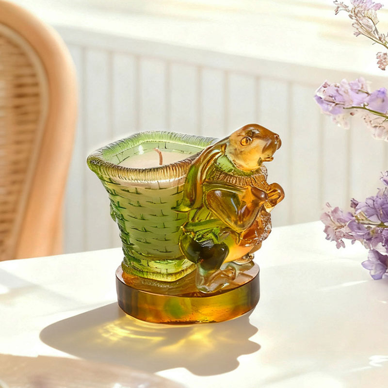 Happiness – Lucky Glass Rabbit & Woven Basket Candle Holder