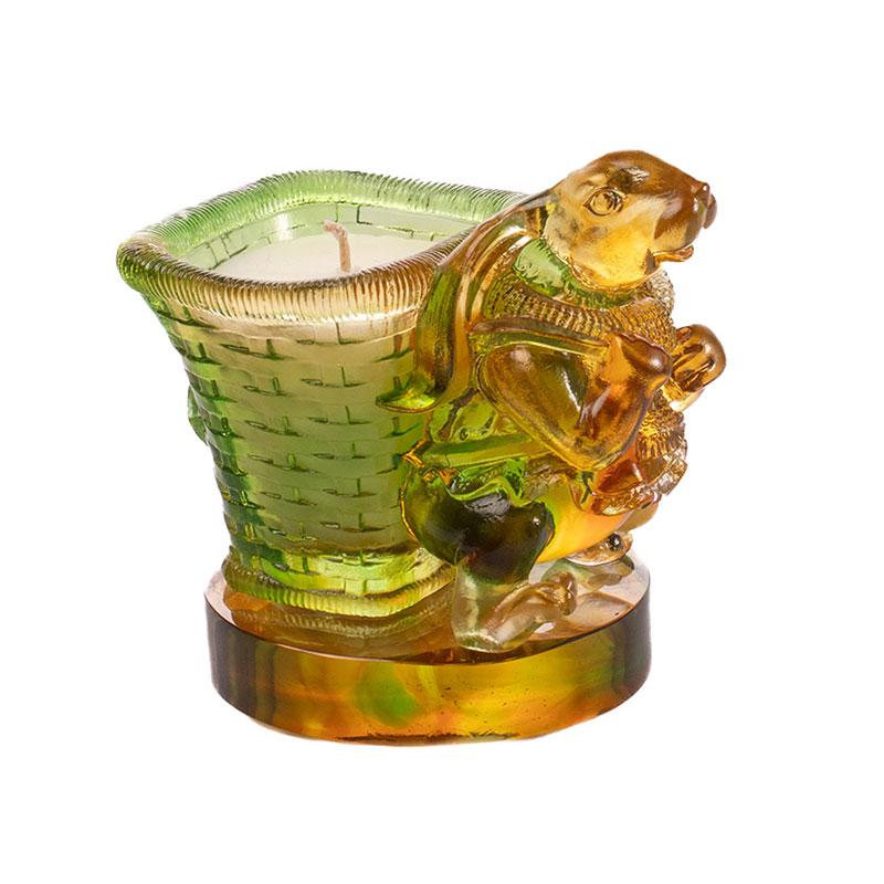 Happiness – Lucky Glass Rabbit & Woven Basket Candle Holder