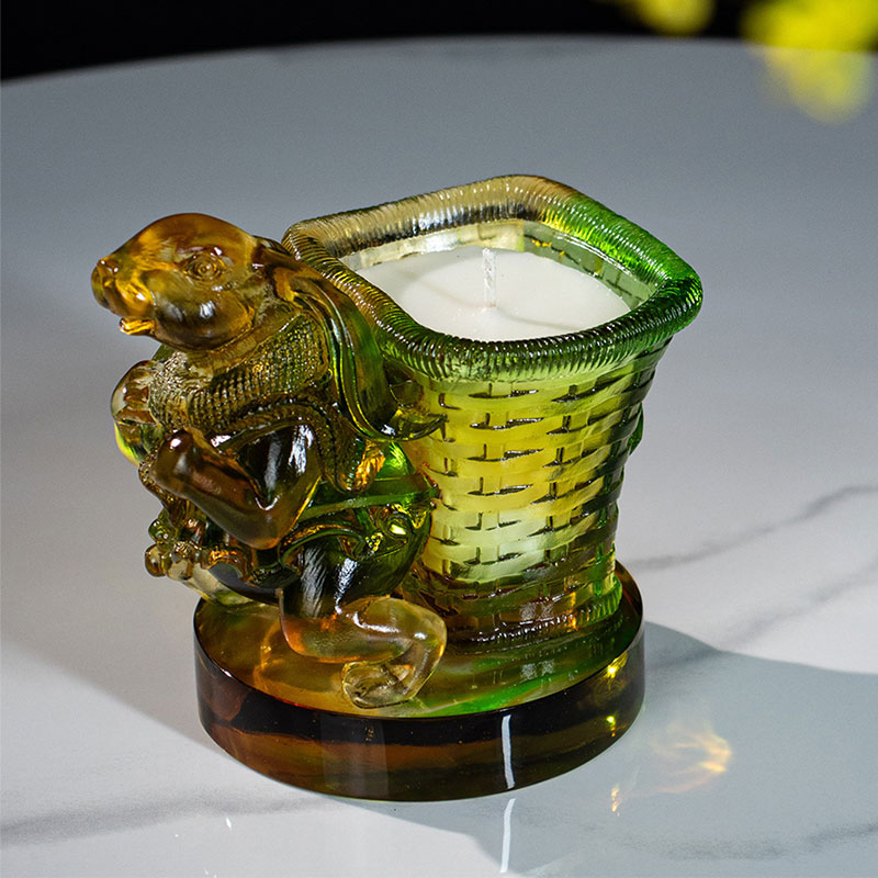 Happiness – Lucky Glass Rabbit & Woven Basket Candle Holder