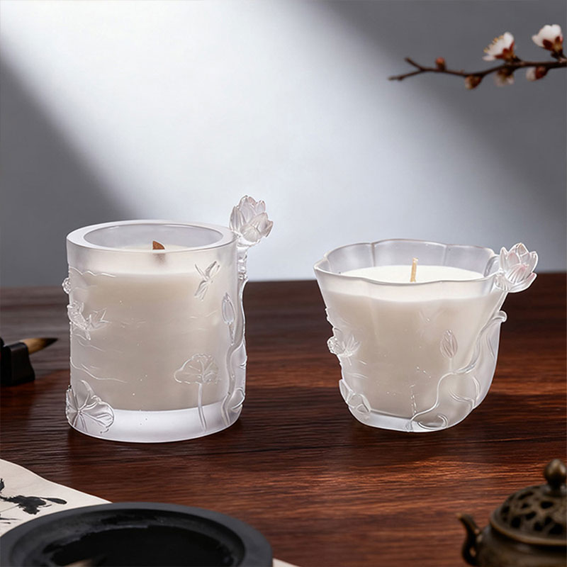 Lotus Whisper – Sculpted Frosted Glass Candle Holder