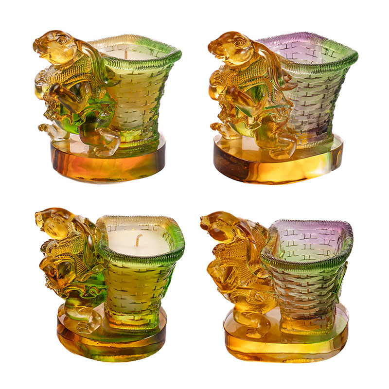 Happiness – Lucky Glass Rabbit & Woven Basket Candle Holder