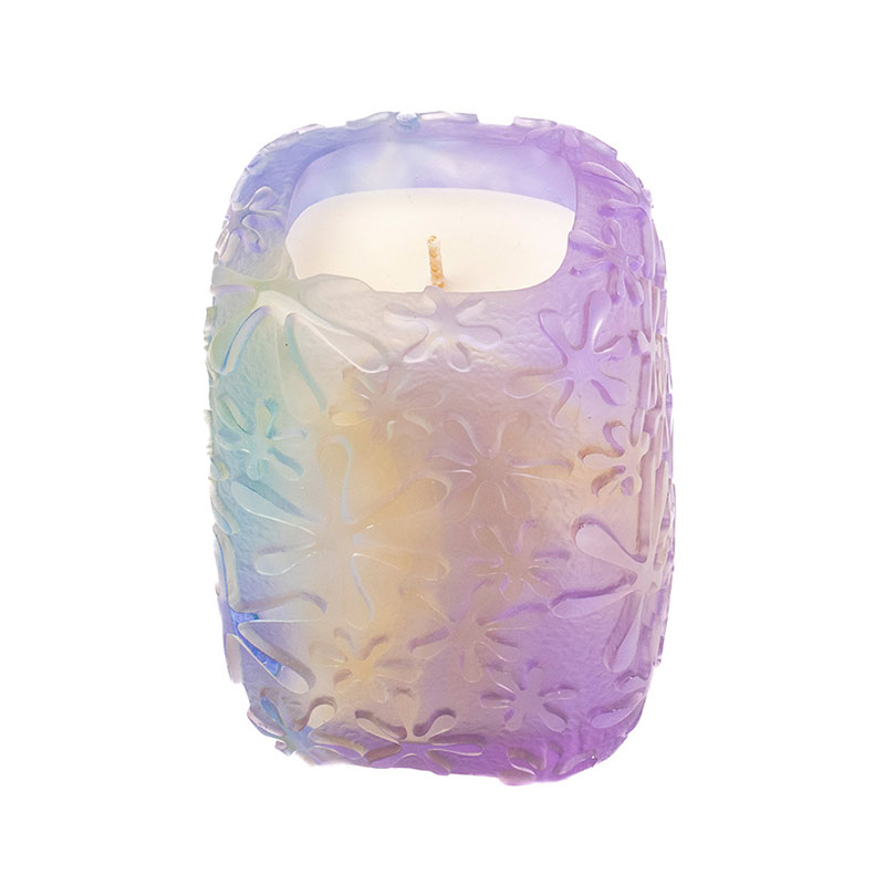 Radiant Blossoms – Iridescent Floral Glass Candle Holder