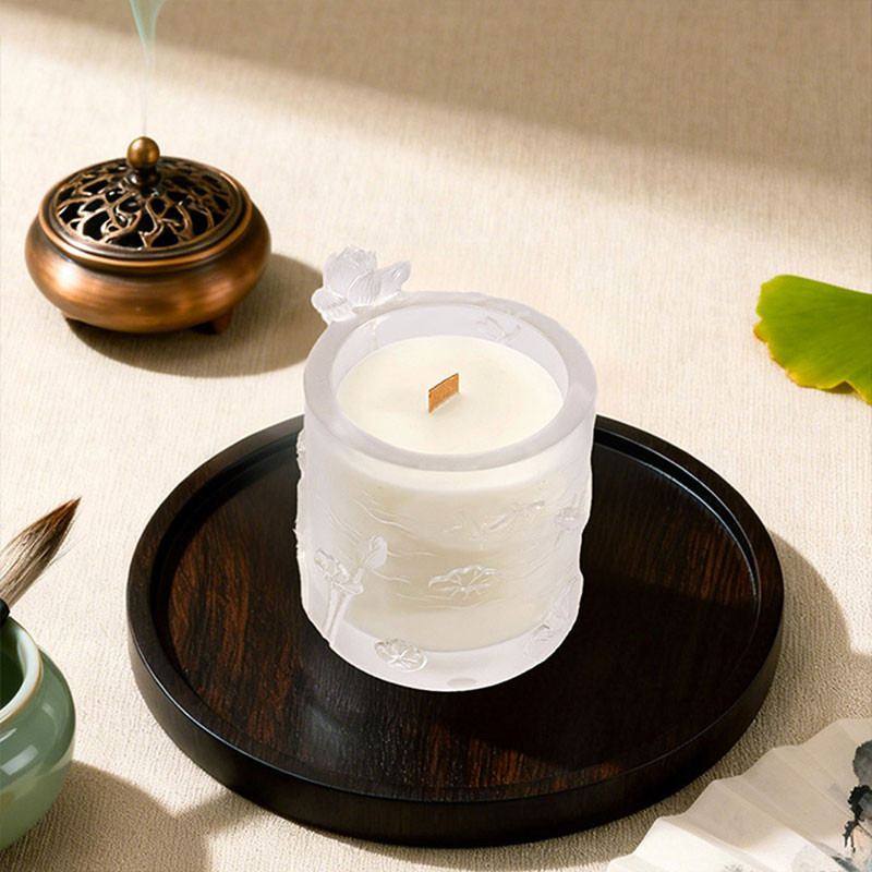 Lotus Whisper – Sculpted Frosted Glass Candle Holder