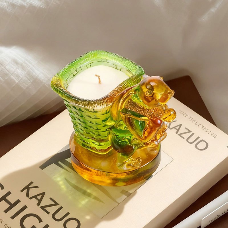 Happiness – Lucky Glass Rabbit & Woven Basket Candle Holder