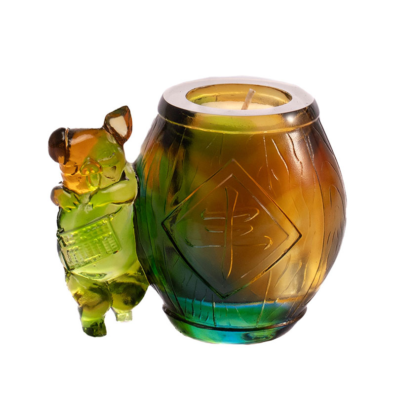 Adorable Piglet – Handcrafted Gradient Glass Candle Holder Set