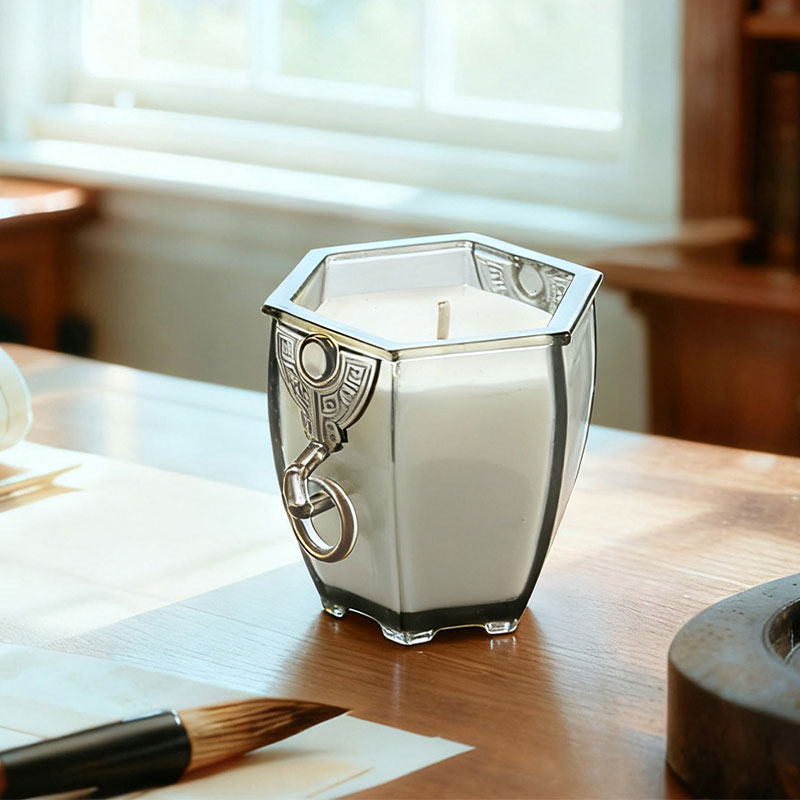 The Six-Sided Vessel – Frosted Glass Candle Holder with Archaic Charm